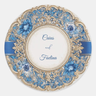 Blue Ribbon Viktorianisch Floral Wedding Sticker