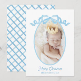 Blue Ribbon Watercolor Baby Holiday Card Feiertagskarte