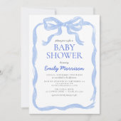 Blue Ribbon Watercolor Bow Boy Baby Dusche Einladung (Vorderseite)