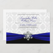 Blue Ribbon Winter Wedding Einladung (Vorne/Hinten)