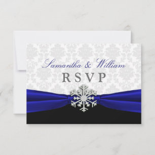 Blue Ribbon Winter Wedding RSVP Card Karte