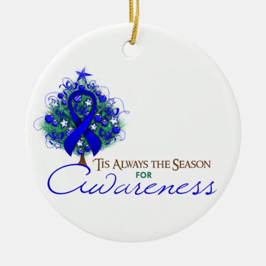 Blue Ribbon Xmas Awareness Saison Keramik Ornament (Vorne)