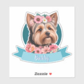 Blue Ribbon, Yorkshire & Pink Blume nach Maß Aufkleber (Blatt)