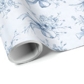 Blue Ribbons and Bows Toile Coquette Pattern  Geschenkpapier (Rolleneckpunkt)