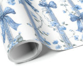 Blue Ribbons and Bows Toile Coquette Pattern  Geschenkpapier (Rolleneckpunkt)