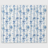 Blue Ribbons and Bows Toile Coquette Pattern  Geschenkpapier (Flach)
