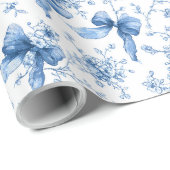 Blue Ribbons and Bows Toile Coquette Pattern  Geschenkpapier (Rolleneckpunkt)