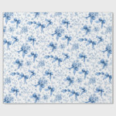Blue Ribbons and Bows Toile Coquette Pattern  Geschenkpapier (Flach)