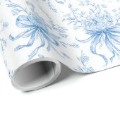 Blue Ribbons and Bows Toile Coquette Pattern  Geschenkpapier (Rolleneckpunkt)