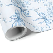 Blue Ribbons and Bows Toile Coquette Pattern  Geschenkpapier (Rolleneckpunkt)