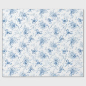 Blue Ribbons and Bows Toile Coquette Pattern  Geschenkpapier (Flach)