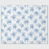 Blue Ribbons and Bows Toile Coquette Pattern  Geschenkpapier (Flach)