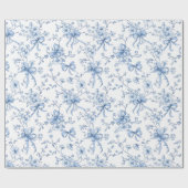 Blue Ribbons and Bows Toile Coquette Pattern  Geschenkpapier (Flach)