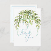 Blue Ribbons Greenery Elegant Danke Karte (Vorne/Hinten)