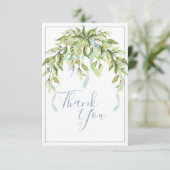 Blue Ribbons Greenery Elegant Danke Karte (Stehend Vorderseite)