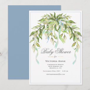 Blue Ribbons Grüne Elegant Baby Dusche Invitati Einladung
