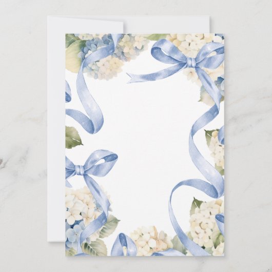 Blue Ribbons & Hydrangeas Elegante Hochzeit Einladung (Rückseite)