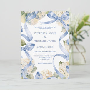 Blue Ribbons & Hydrangeas Elegante Hochzeit Einladung