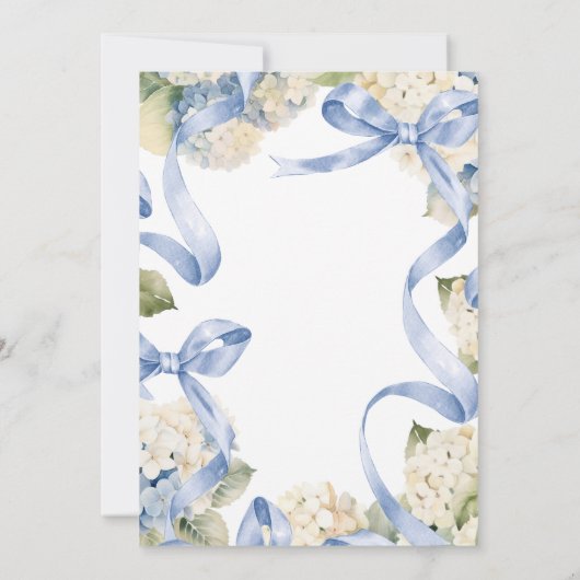 Blue Ribbons & Hydrangeas Kinderdusche Einladung (Rückseite)