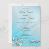 Blue Ribbons Lace Pearls Dolphin Boy Baby Dusche Einladung (Rückseite)