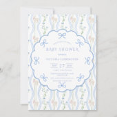 Blue Ribbons Lamb Vintag Baby Dusche Einladung (Vorderseite)