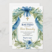 Blue Ribon Bautizo Spanisch Einladung (Vorne/Hinten)
