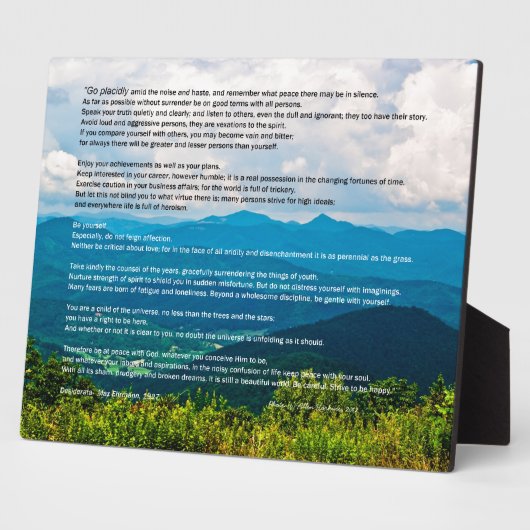 Blue Ridge Mountains Desiderata Plaque Fotoplatte (Seite)