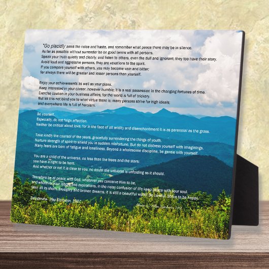 Blue Ridge Mountains Desiderata Plaque Fotoplatte