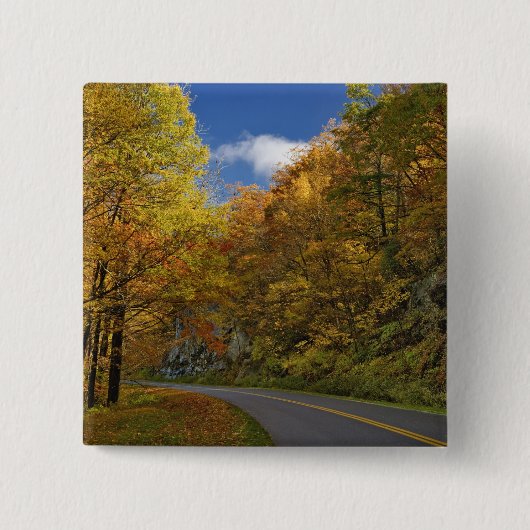 Blue Ridge Parkway, der durch Herbstfarben kurbelt Button (Vorderseite)