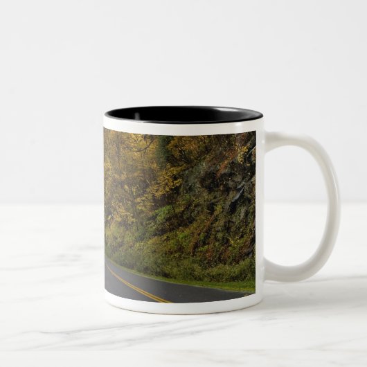 Blue Ridge Parkway, der durch Herbstfarben kurbelt Zweifarbige Tasse (Rechts)
