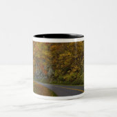 Blue Ridge Parkway, der durch Herbstfarben kurbelt Zweifarbige Tasse (Mittel)