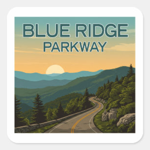 Blue Ridge Parkway Landschaft Quadratischer Aufkleber