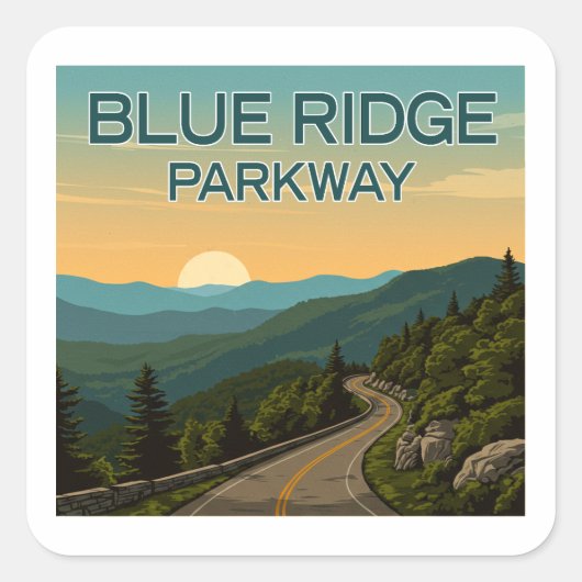 Blue Ridge Parkway Landschaft Quadratischer Aufkleber (Vorderseite)