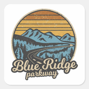 Blue Ridge Parkway Retro Quadratischer Aufkleber