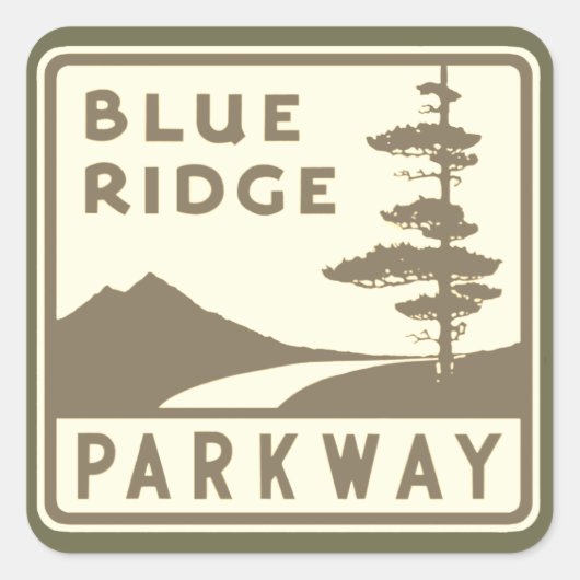 Blue Ridge Parkway Schild Quadratischer Aufkleber (Vorderseite)