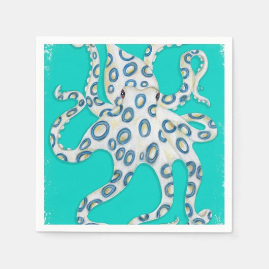 Blue Ring Octopus Aquamarin Art Serviette (Vorderseite)