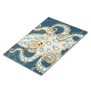 Blue Ring Octopus Indigo Vintag Map Nautic Notizblock