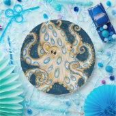 Blue Ring Octopus Indigo Vintag Map Nautic Pappteller (Party)