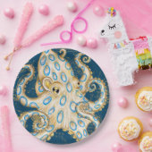 Blue Ring Octopus Indigo Vintag Map Nautic Pappteller (Party)