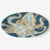 Blue Ring Octopus Indigo Vintag Map Nautic Pappteller (Schrägansicht)