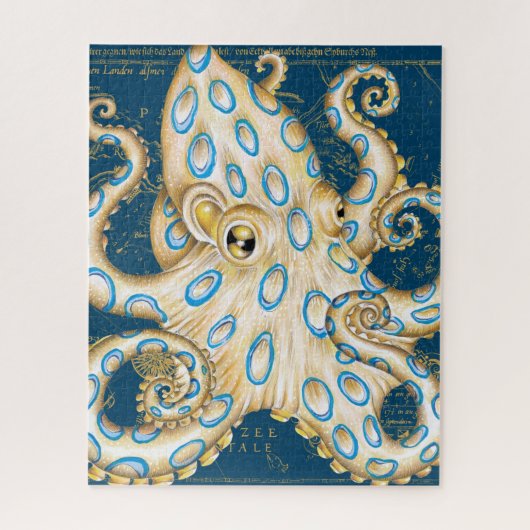 Blue Ring Octopus Indigo Vintag Map Nautic Puzzle (Vertikal)