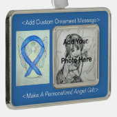 Blue River Awareness Ribbon Angel Ornament Rahmen-Ornament Silber (Rechts)