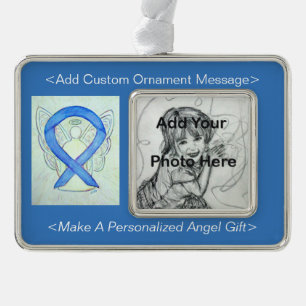 Blue River Awareness Ribbon Angel Ornament Rahmen-Ornament Silber