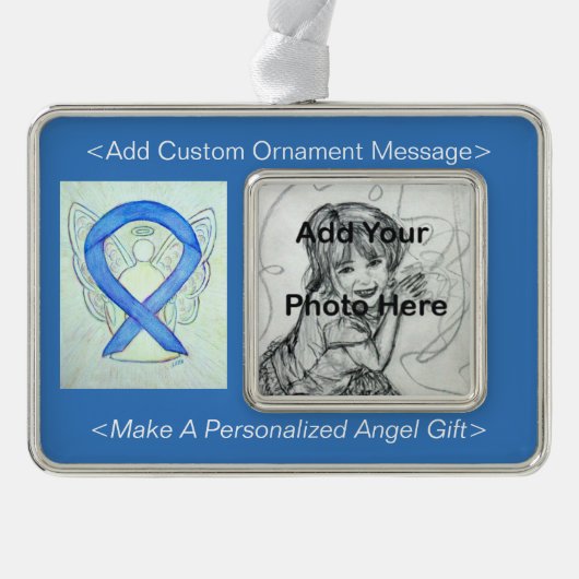 Blue River Awareness Ribbon Angel Ornament Rahmen-Ornament Silber (Vorderseite)
