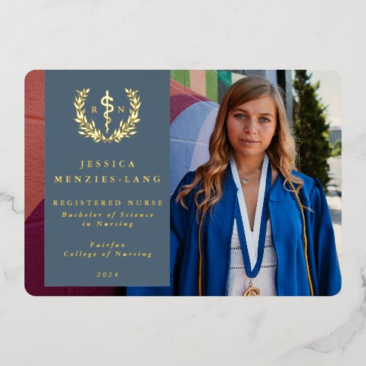 Blue RN Asclepius Abschluss Foto Ankündigung (Vorderseite)