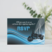 Blue Road Biker Hochzeit RSVP Antwortkarte (Stehend Vorderseite)