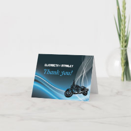 Blue road biker wedding Thank You note card Dankeskarte