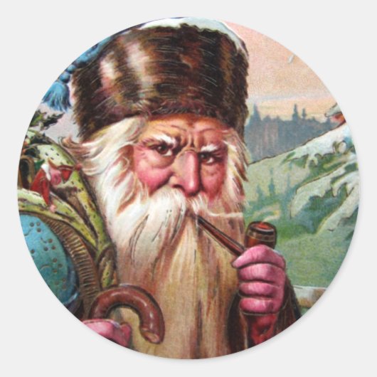 Blue Robe Santa Claus Rauchen Pipe - Weihnachten Runder Aufkleber (Vorderseite)