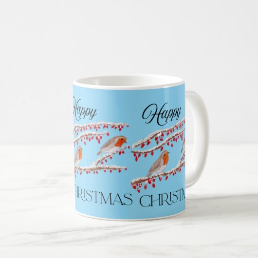 Blue Robin Christmas Kaffeetasse (VorderseiteRechts)