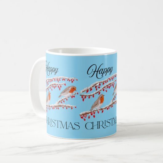 Blue Robin Christmas Kaffeetasse (Vorderseite Links)